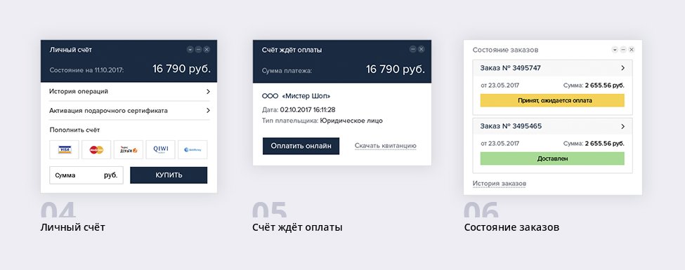 Виджеты «Личный счет», «Состояние заказов». Личный кабинет MissShop/MisterShop: личный счет, состояние заказов.